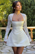 LILIANA | Elegantes Satin Mini Kleid mit Spitzenärmeln – Ivory
