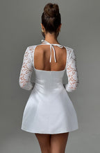 LILIANA | Elegantes Satin Mini Kleid mit Spitzenärmeln – Ivory