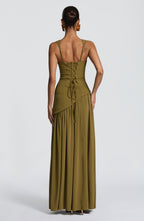 ALESSIA | Elegantes Maxi Kleid mit Chiffon-Rock – Olivgrün