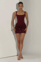 COLETTE | Elegantes Mini Kleid mit verziertem Tüllrock – Burgunderrot
